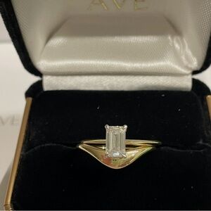 1.04 Emerald Cut Lab Diamond, Yellow Gold Knife Edge Band Engagement Ring